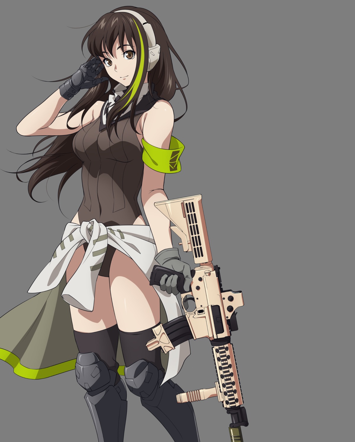 girls_frontline, gun, headphones, leotard, m4a1_(girls_frontline), tagme, thighhighs, transparent_png