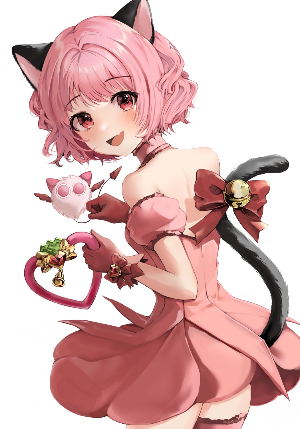 animal_ears, dress, momomiya_ichigo, nekomimi, no_bra, skirt_lift, tail, tokyo_mew_mew, zipgaemi