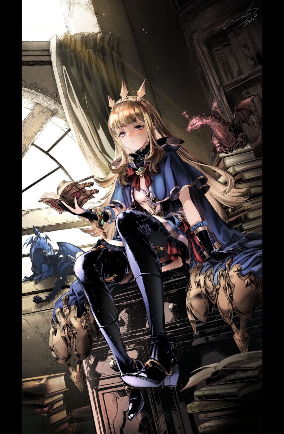 cagliostro_(granblue_fantasy), granblue_fantasy, heels, hori_airi, skirt_lift, thighhighs