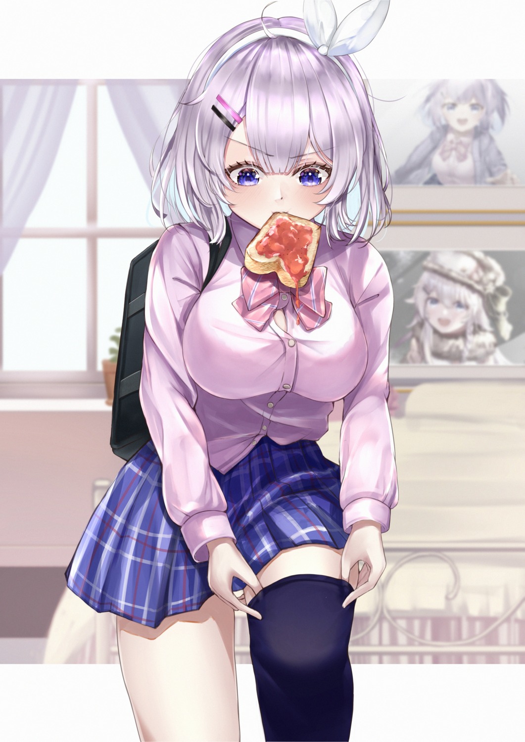 horo_27, nijisanji, nun_bora, seifuku, skirt_lift, thighhighs, undressing