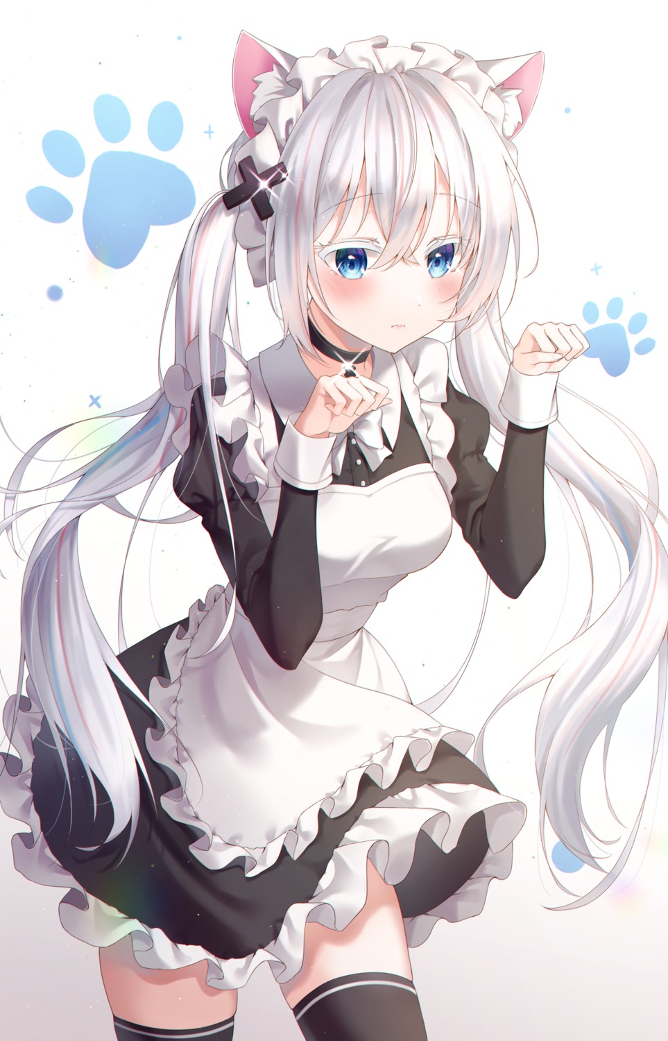 animal_ears, bingyam, maid, nekomimi, skirt_lift, thighhighs