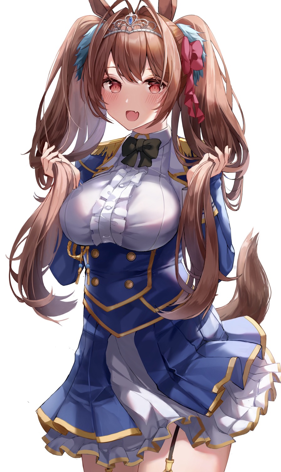 animal_ears, daiwa_scarlet_(umamusume), shiranui_(nisioisin_sinob), skirt_lift, tail, uma_musume_pretty_derby, uniform
