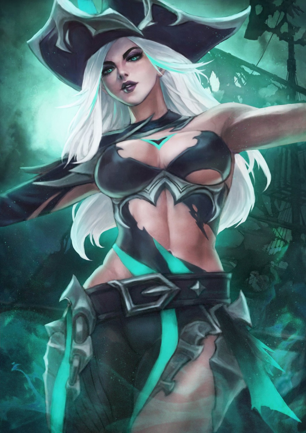 erect_nipples, league_of_legends, miss_fortune, monori_rogue, no_bra, pirate