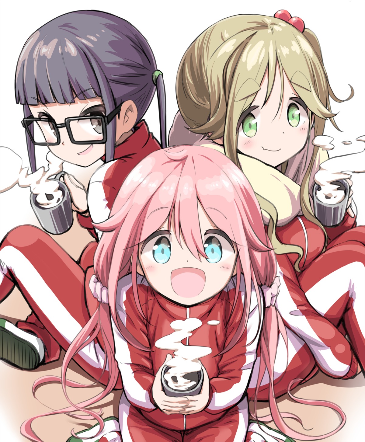 gym_uniform, inuyama_aoi, kagamihara_nadeshiko, megane, n2midori, oogaki_chiaki, yurucamp, yurucamp_&_heyacamp