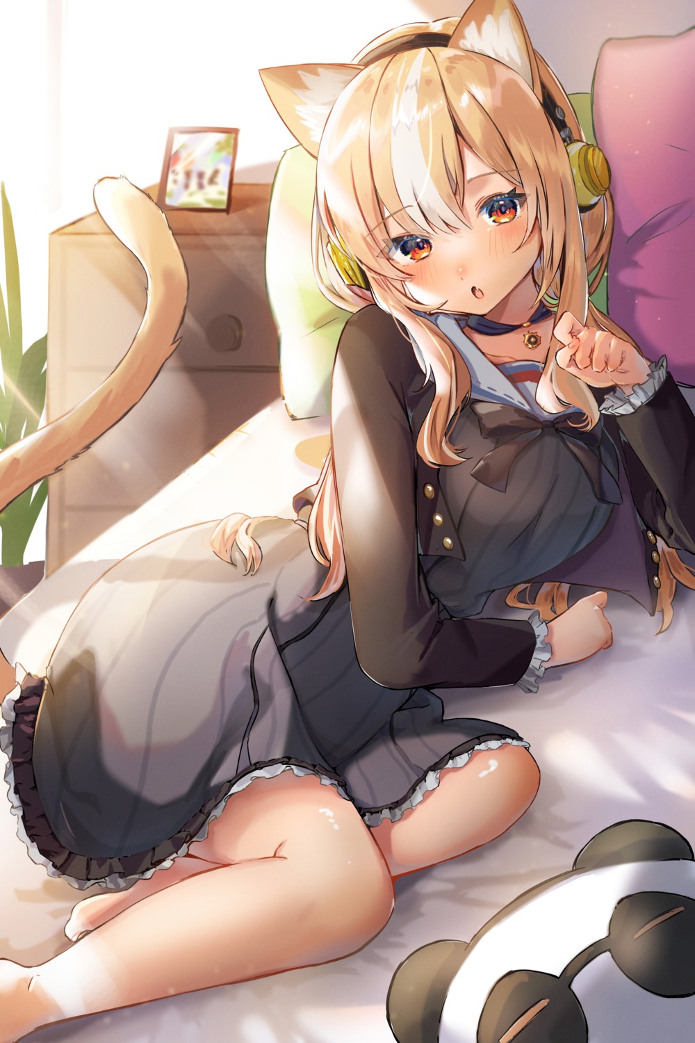 amefukura_art, animal_ears, headphones, nekomimi, tail