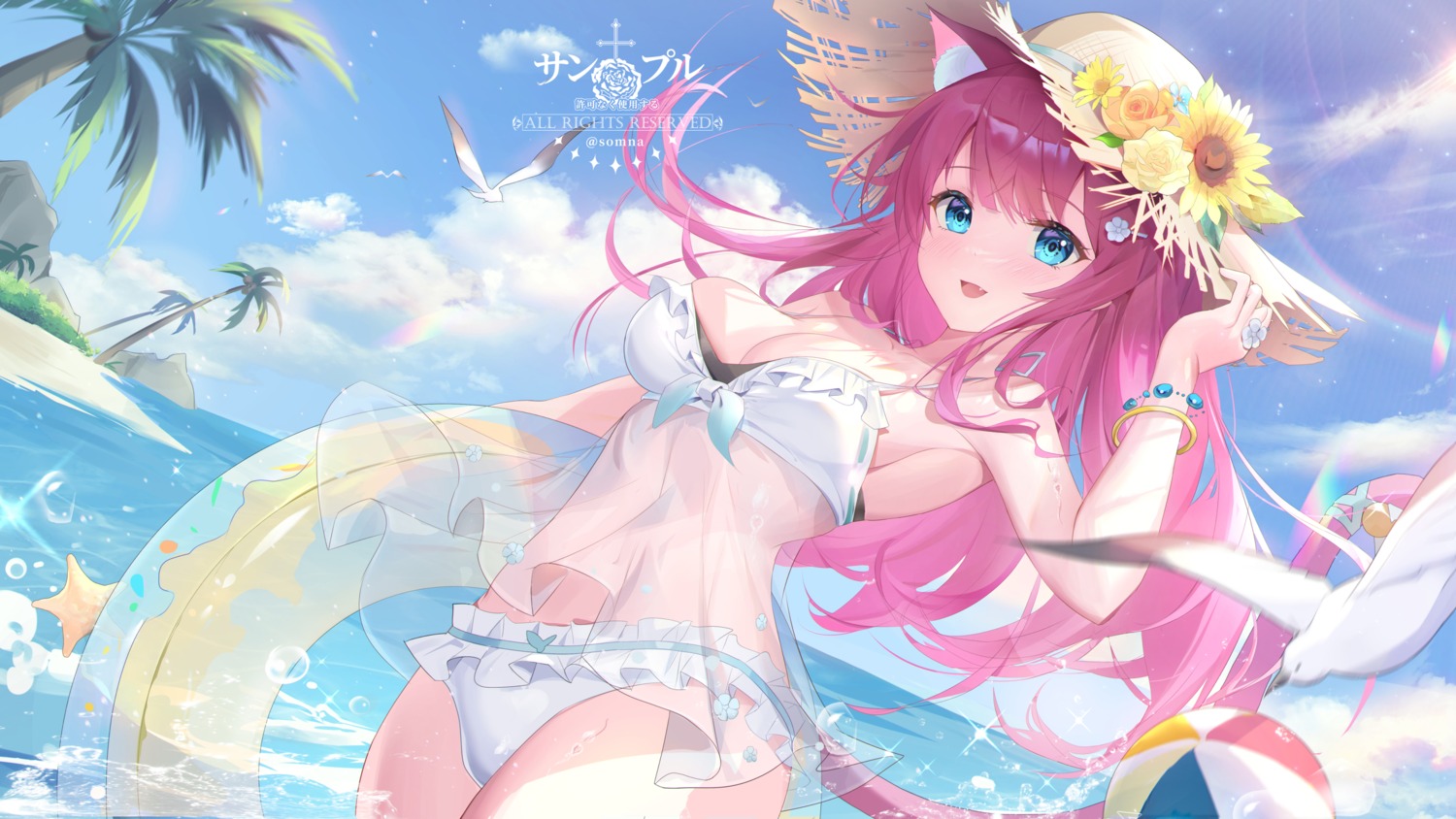 animal_ears, bikini, nekomimi, see_through, somna, swimsuits, tail, wet