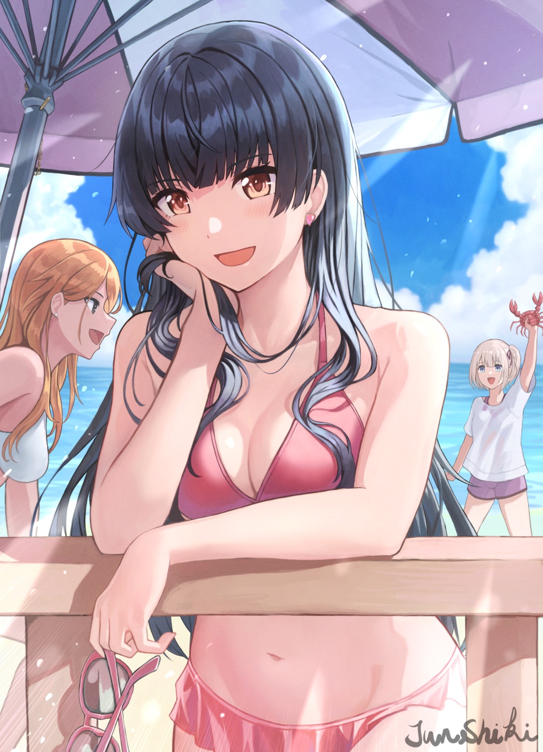 bikini, cleavage, izumi_mei, junshiki, mayuzumi_fuyuko, megane, serizawa_asahi, swimsuits, the_idolm@ster, the_idolm@ster_shiny_colors