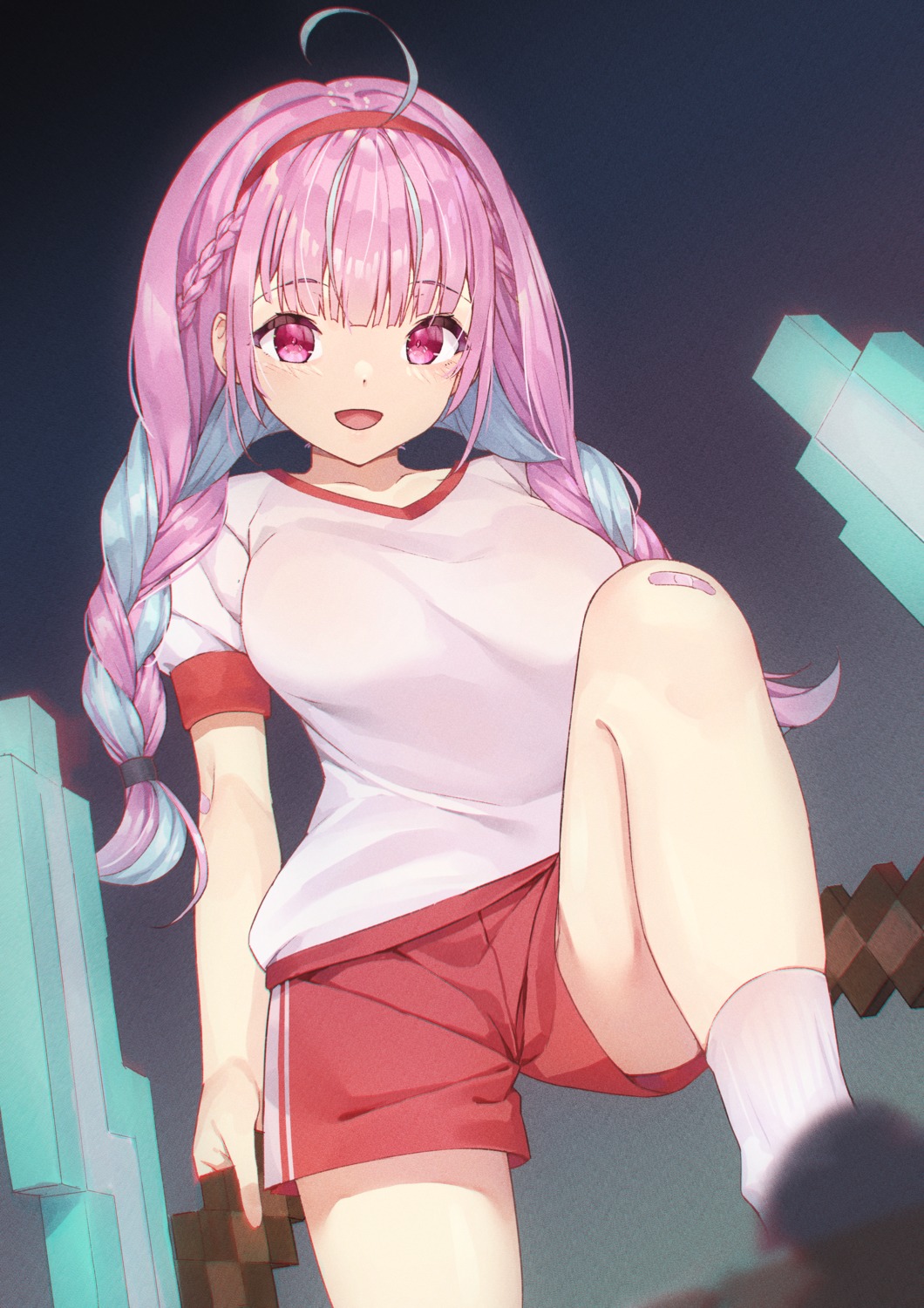 bandaid, gym_uniform, hololive, koubou_(cowbow_kun), minato_aqua
