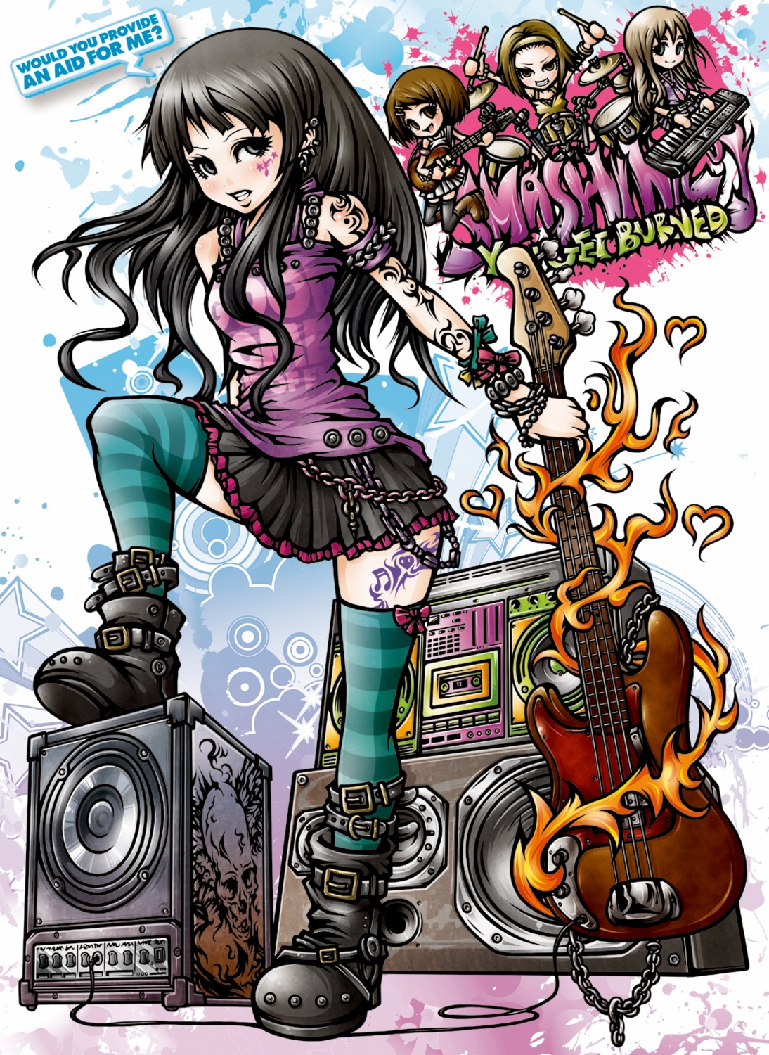 akiyama_mio, guitar, hirasawa_yui, k-on!, kotobuki_tsumugi, project.c.k., tainaka_ritsu, thighhighs