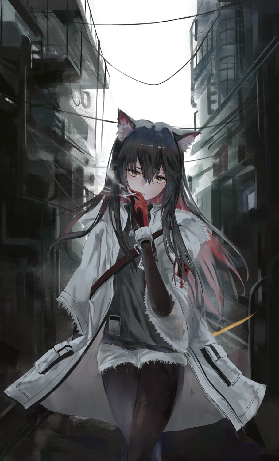 animal_ears, arknights, jenmin12, pantyhose, smoking, sword, texas_(arknights)