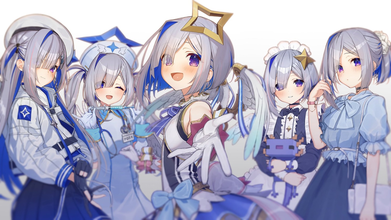 amane_kanata, angel, hololive, maid, nurse, oshiruko_(oshiruco_212048), wallpaper, wings