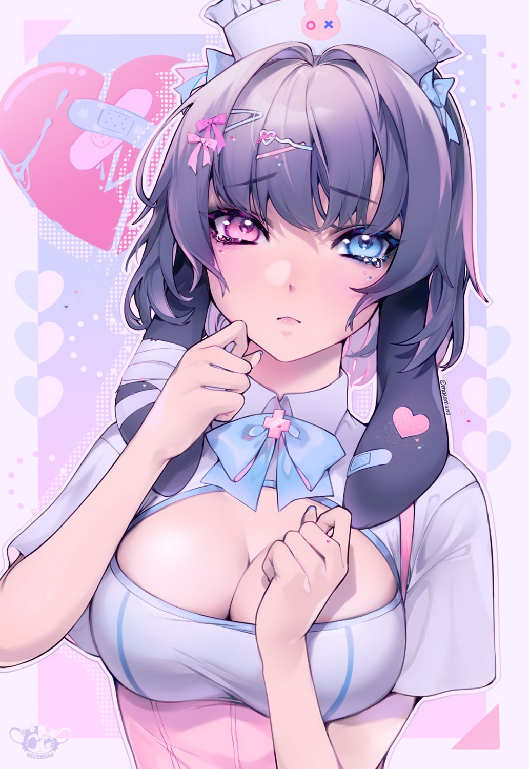 bandages, bandaid, cleavage, heterochromia, mazamuno, nurse