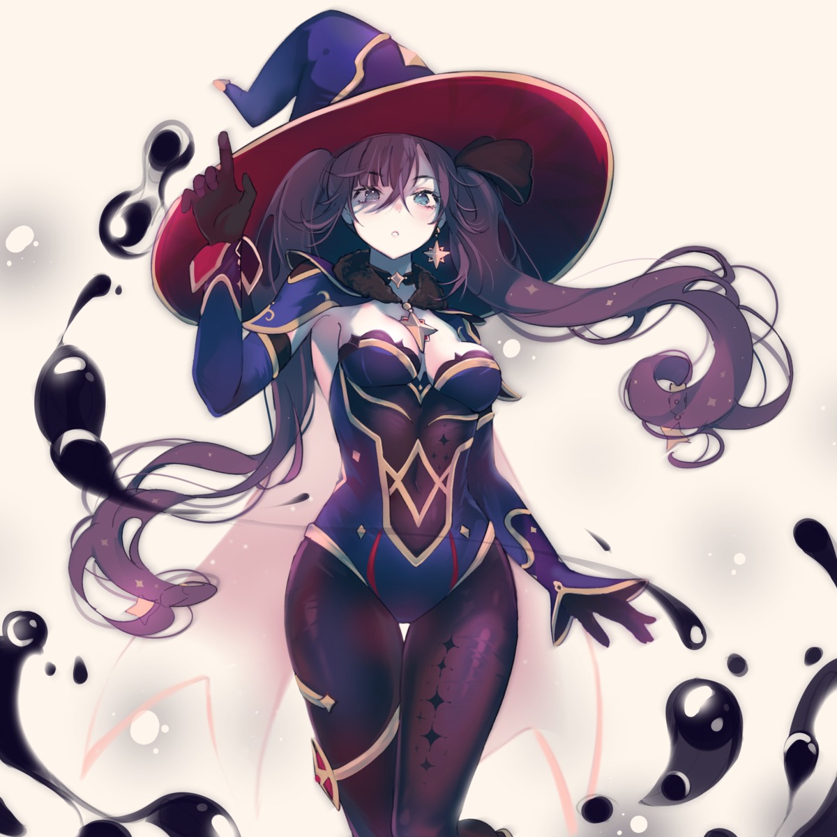 antay6oo9, garter, genshin_impact, leotard, mona_megistus, no_bra, pantyhose, witch