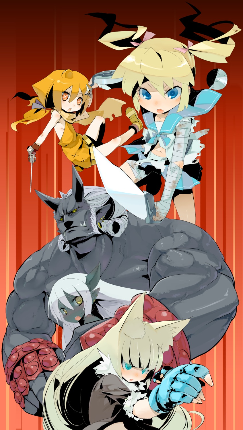 animal_ears, datsuryokugen, monster, sword