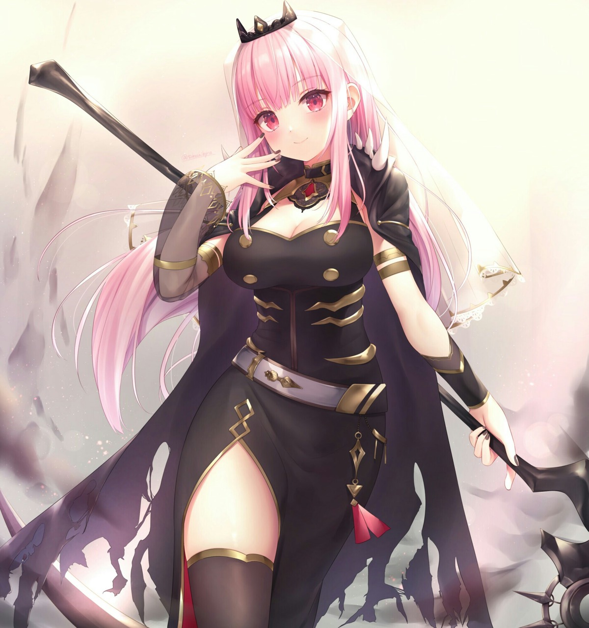 cleavage, hololive, hololive_english, mori_calliope, thighhighs, tokoshibyra, weapon