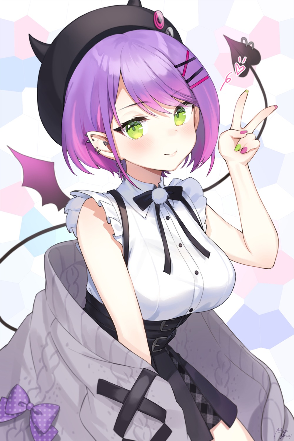 hololive, horns, noixen, pointy_ears, sweater, tail, tokoyami_towa, wings