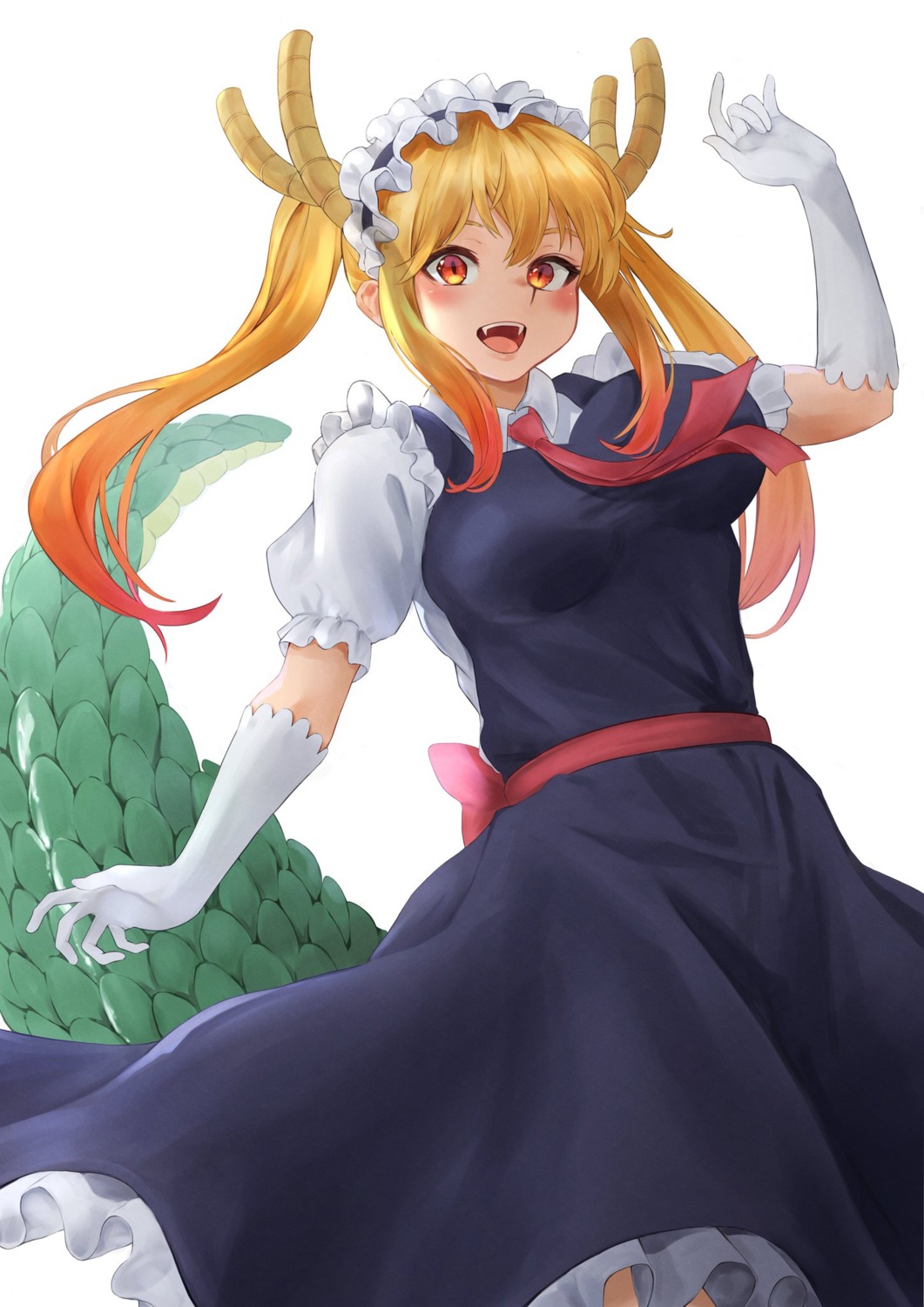 horns, j-u-n06, kobayashi-san_chi_no_maidragon, maid, tail, tooru_(maidragon)
