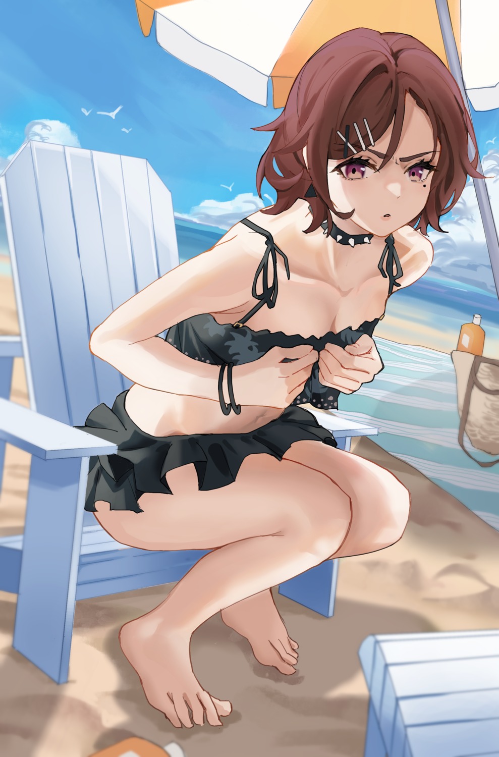 bikini, breast_hold, cleavage, higuchi_madoka, merisu, sketch, skirt_lift, swimsuits, the_idolm@ster, the_idolm@ster_shiny_colors