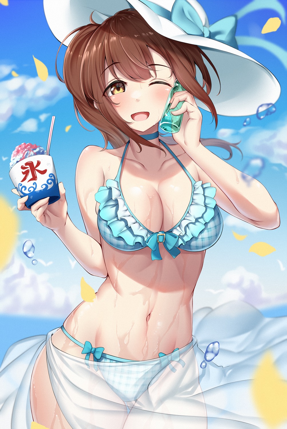 bikini, igarashi_kyouko, see_through, skirt_lift, swimsuits, the_idolm@ster, the_idolm@ster_cinderella_girls, wet