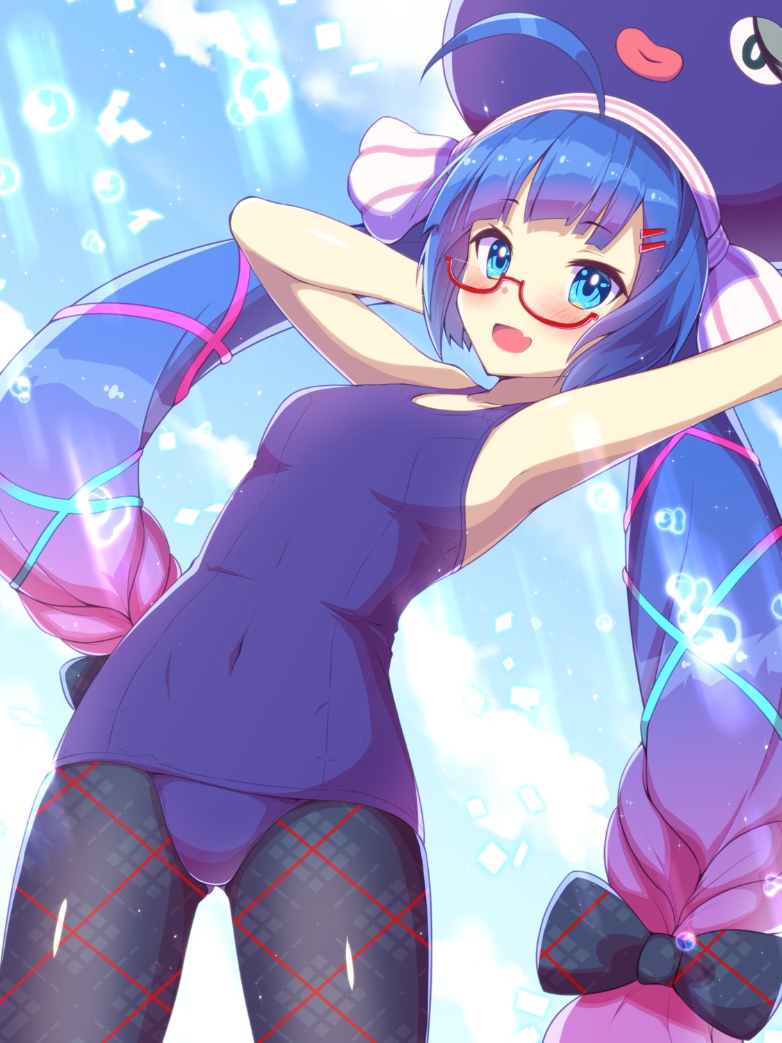megane, otomachi_una, pantyhose, school_swimsuit, swimsuits, twinameless, voiceroid