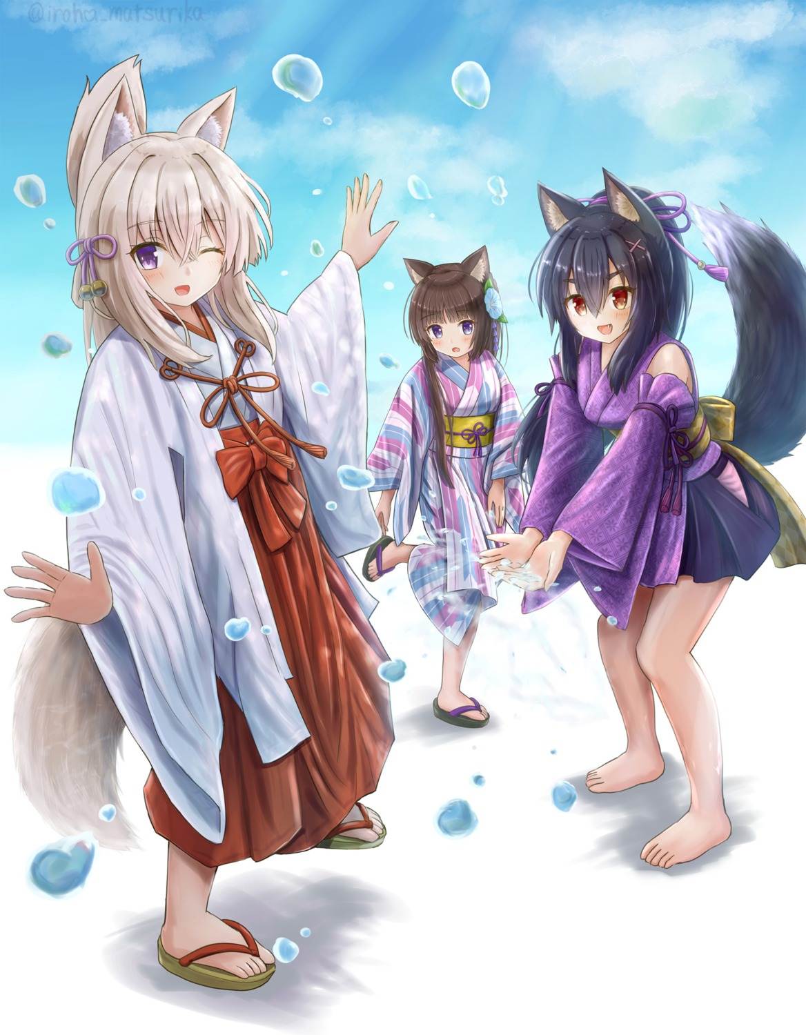animal_ears, iroha_(iroha_matsurika), japanese_clothes, kitsune, miko, tail, yukata
