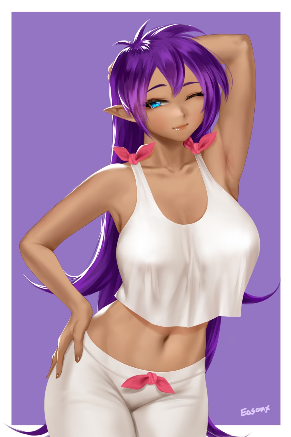 easonx, no_bra, pajama, pointy_ears, shantae, shantae_(character)