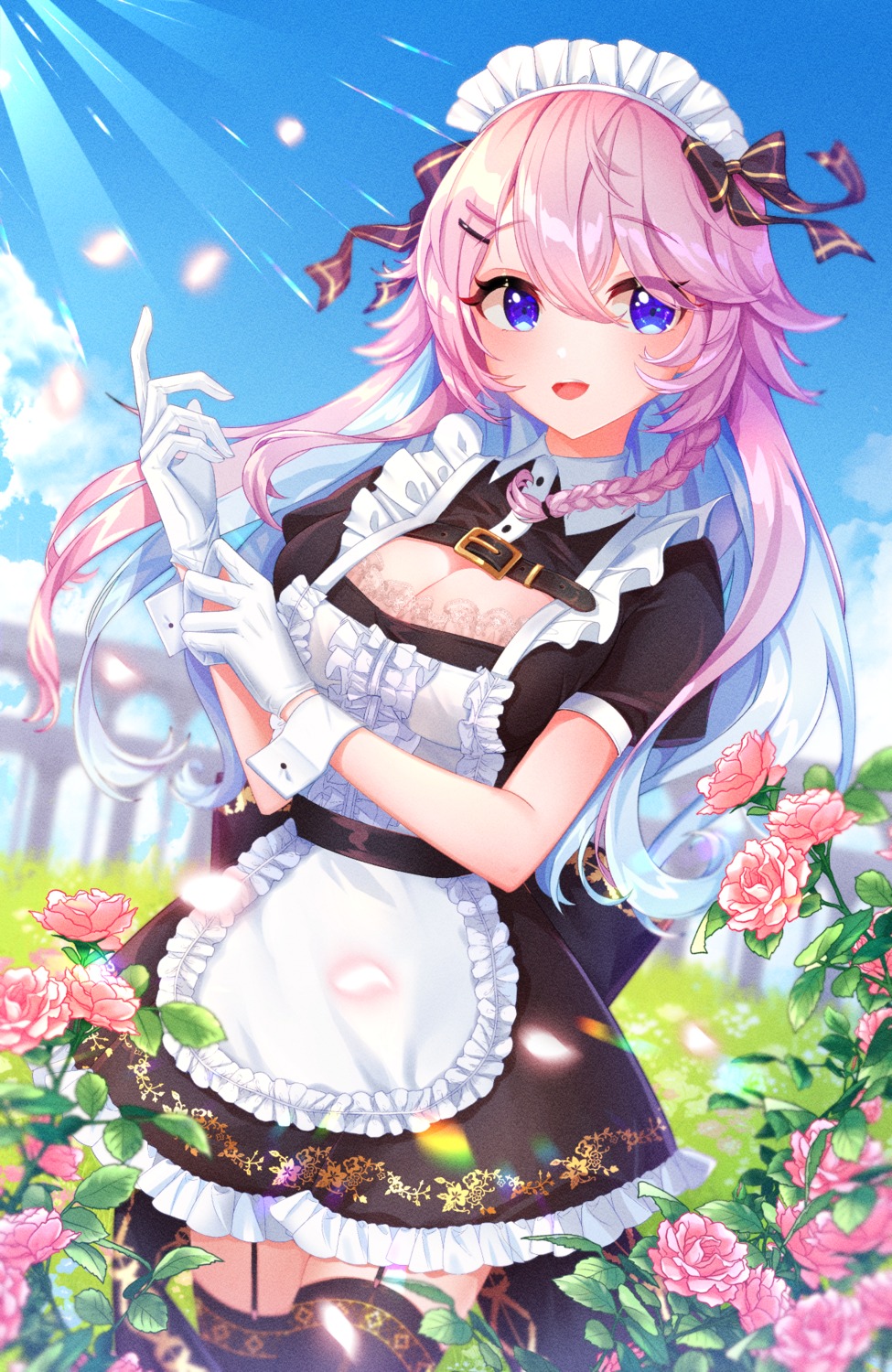 kka_kka, maid, nijisanji, nun_bora, stockings, thighhighs