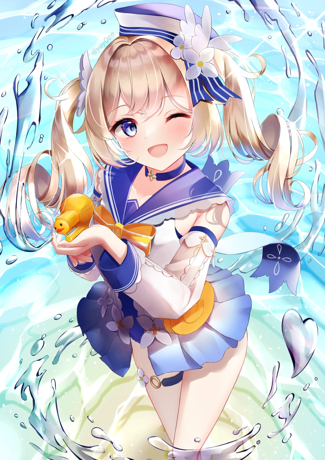 barbara_(genshin_impact), garter, genshin_impact, seifuku, skirt_lift, swimsuits, yay0ee