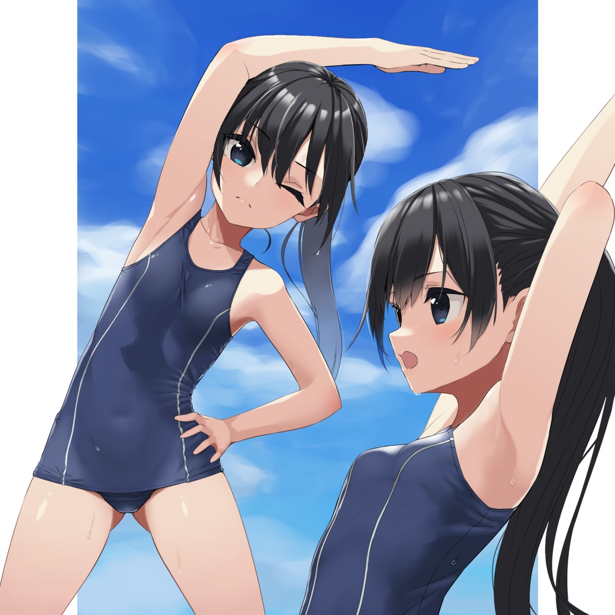 asashio_(kancolle), kantai_collection, kuronaga, school_swimsuit, swimsuits