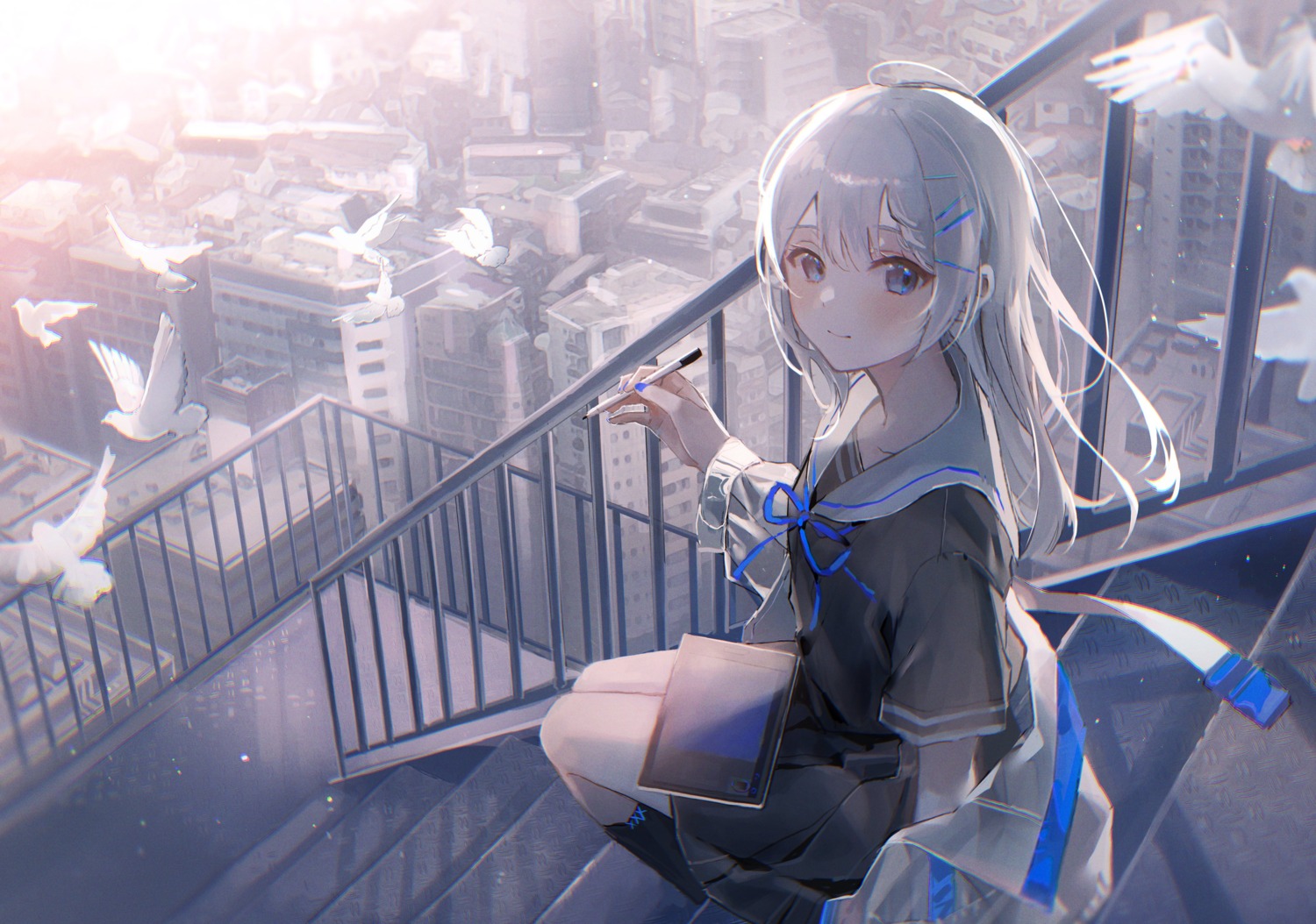 landscape, oyuyu, seifuku, skirt_lift