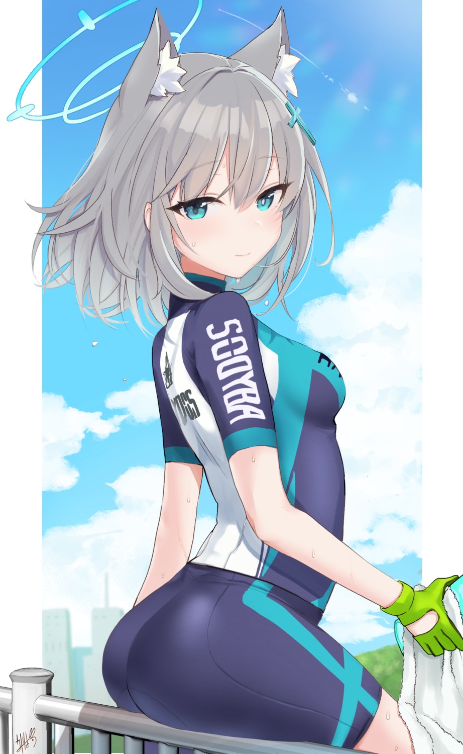 animal_ears, ass, bike_shorts, blue_archive, emirio_(emirio110), nekomimi, sunaookami_shiroko