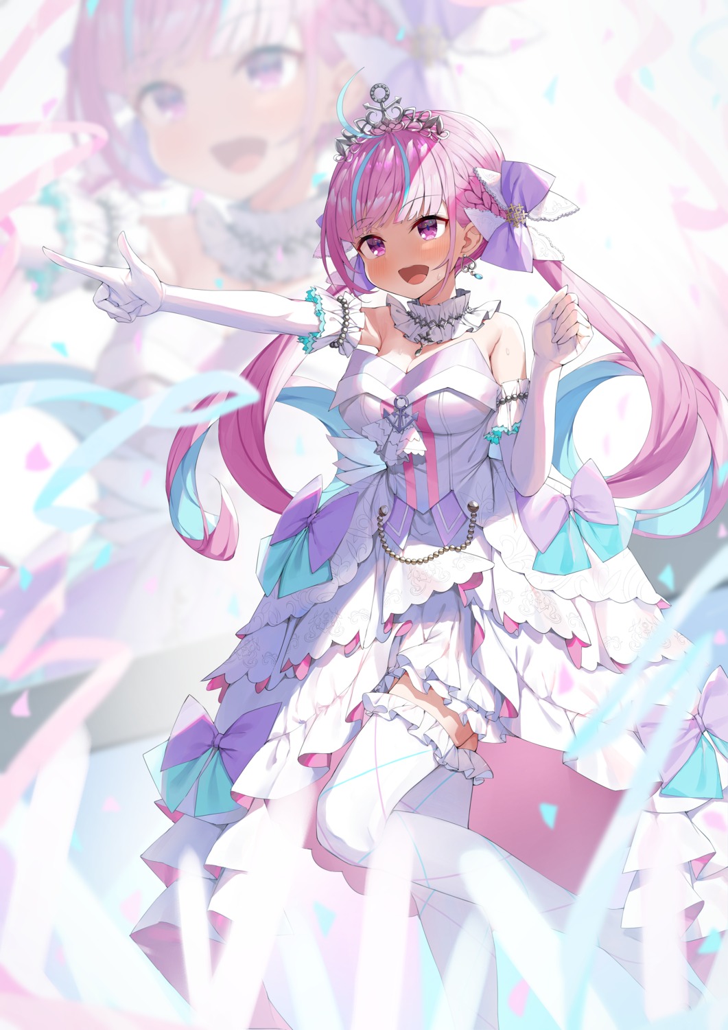 cleavage, dress, hololive, minato_aqua, nogami_(minamiituki), thighhighs, wedding_dress