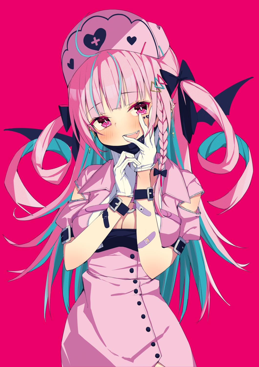 bandaid, cleavage, hololive, minato_aqua, nogami_(minamiituki), nurse, tattoo, wings