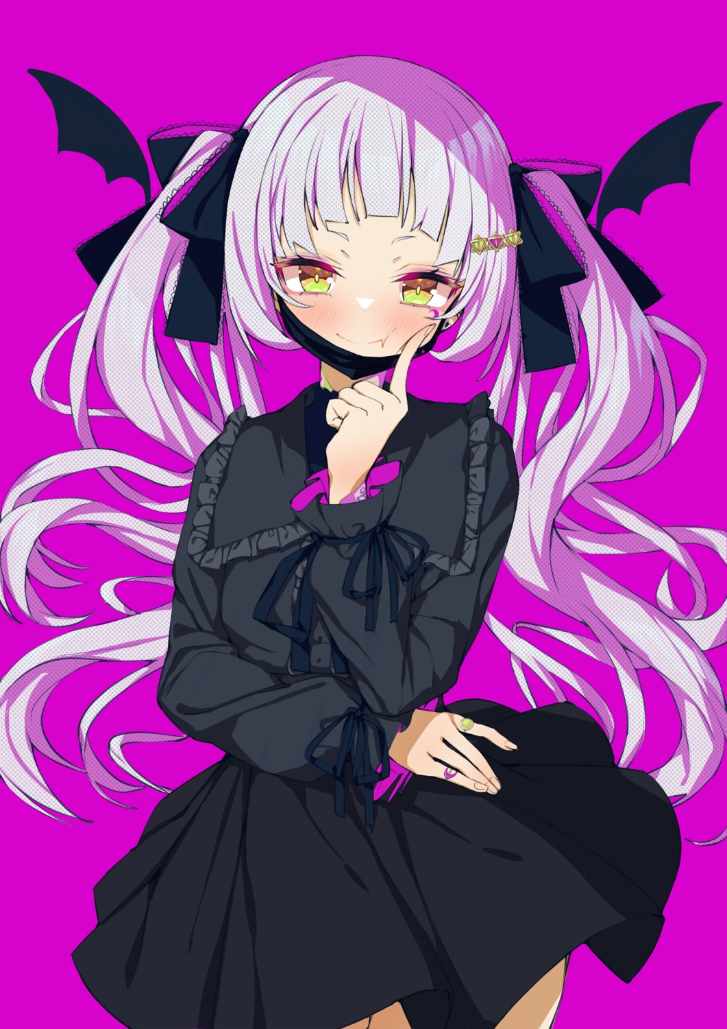 bandaid, gothic_lolita, hololive, lolita_fashion, murasaki_shion, nogami_(minamiituki), skirt_lift, tattoo