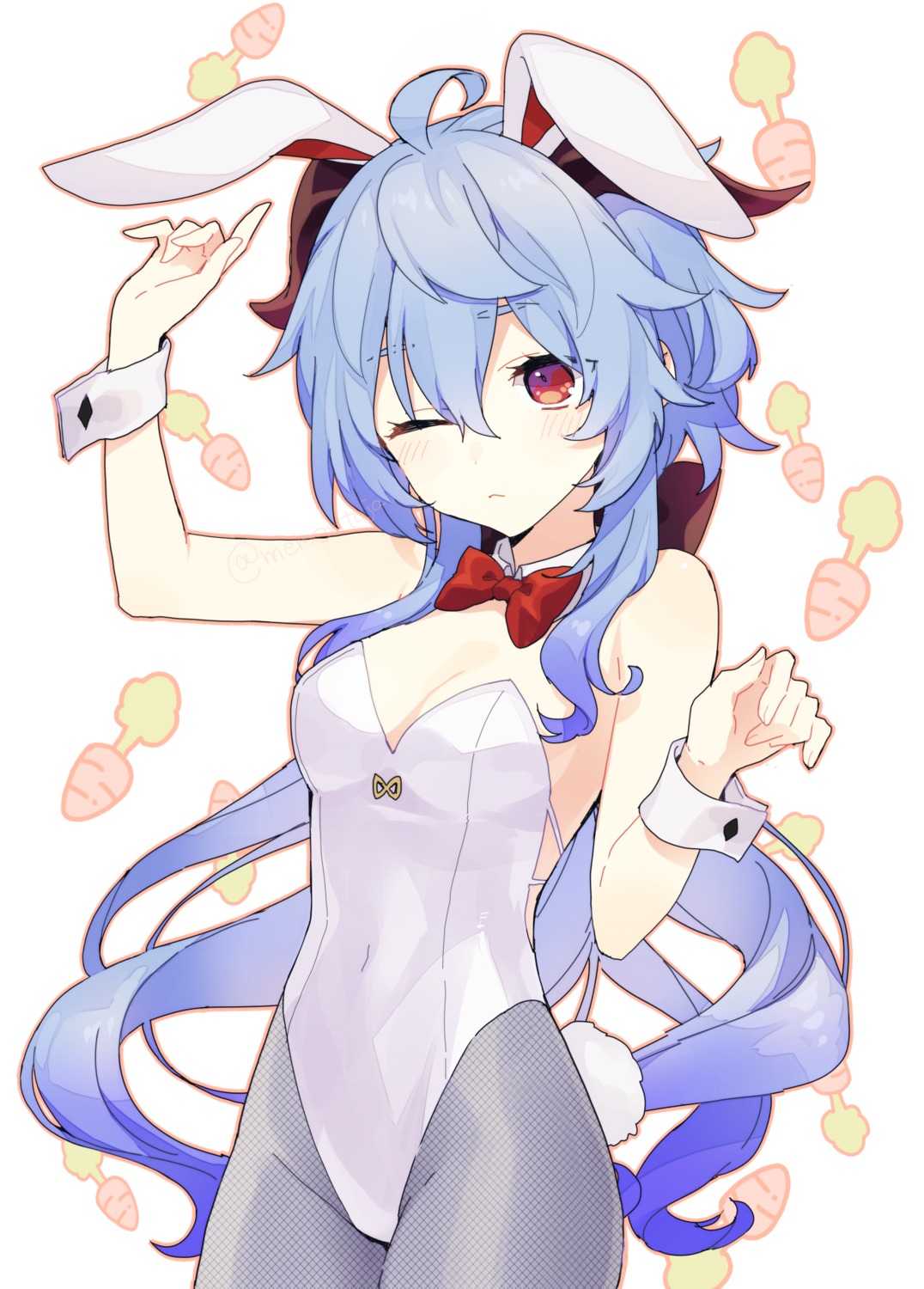 animal_ears, bunny_ears, bunny_girl, cleavage, fishnets, ganyu, genshin_impact, horns