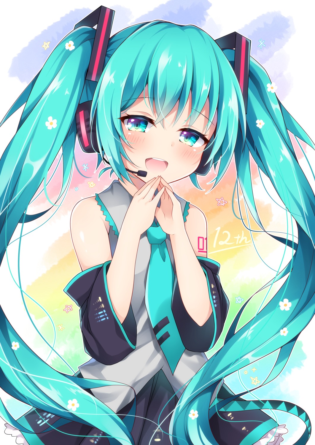 hatsune_miku, headphones, miy@, tattoo, vocaloid