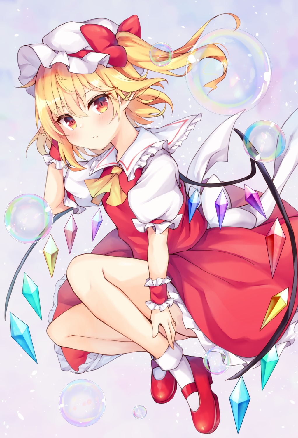flandre_scarlet, miy@, pointy_ears, skirt_lift, touhou, wings