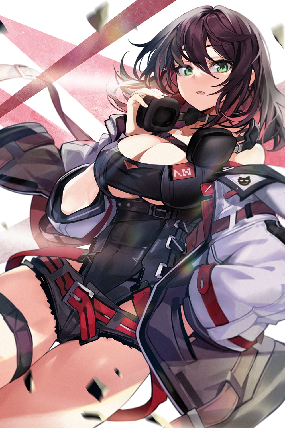 garter, goomrrat, headphones, no_bra