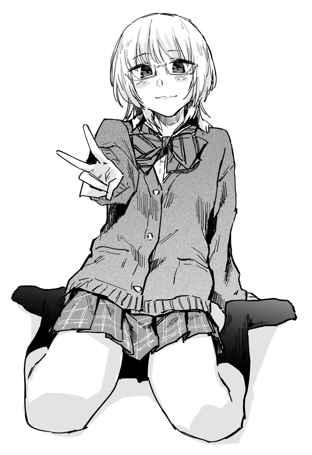 esuke, megane, monochrome, seifuku, sweater
