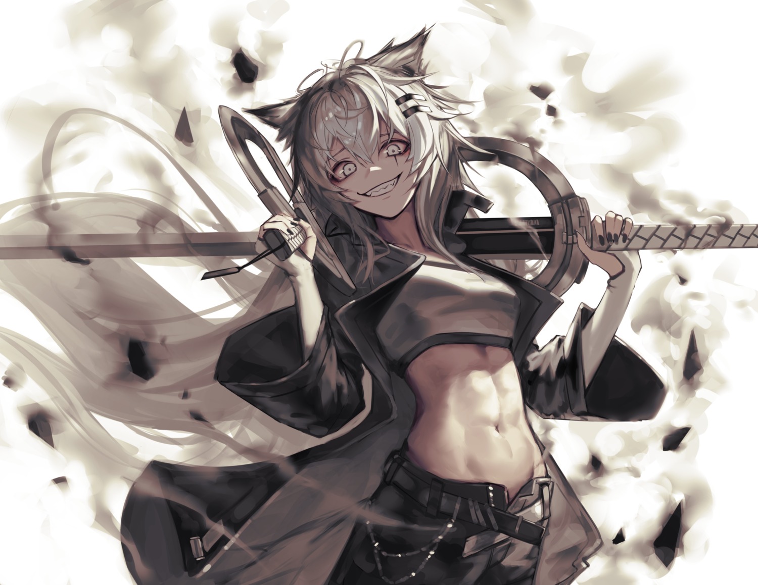 animal_ears, arknights, lappland_(arknights), sword, veilrain