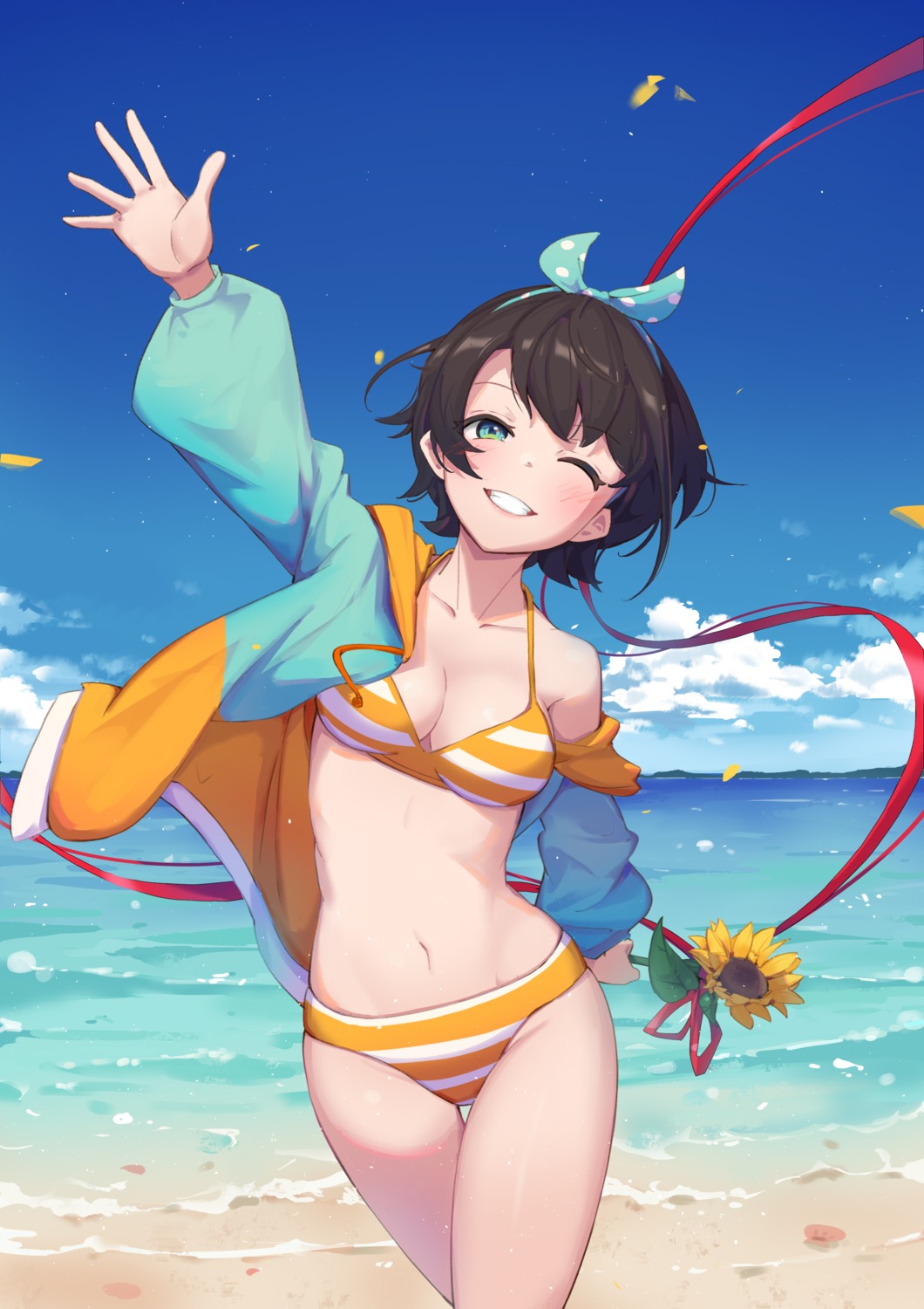 bikini, hololive, oozora_subaru, open_shirt, shyi, swimsuits