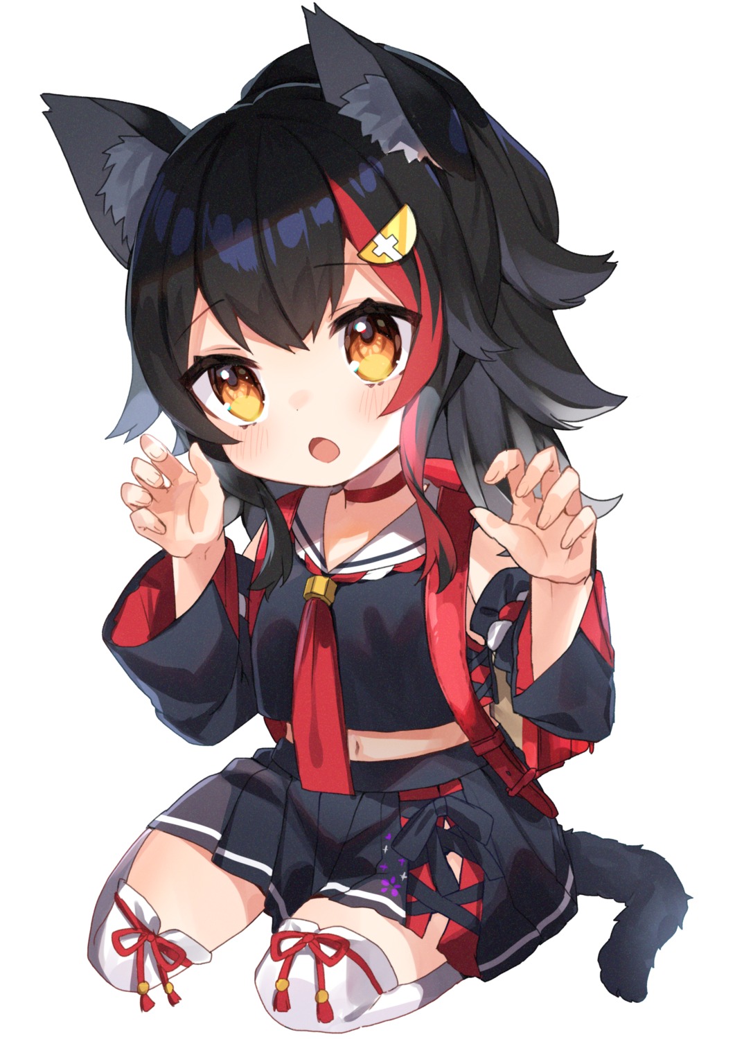 animal_ears, chibi, hololive, hololive_gamers, noi_mine, ookami_mio, seifuku, tail