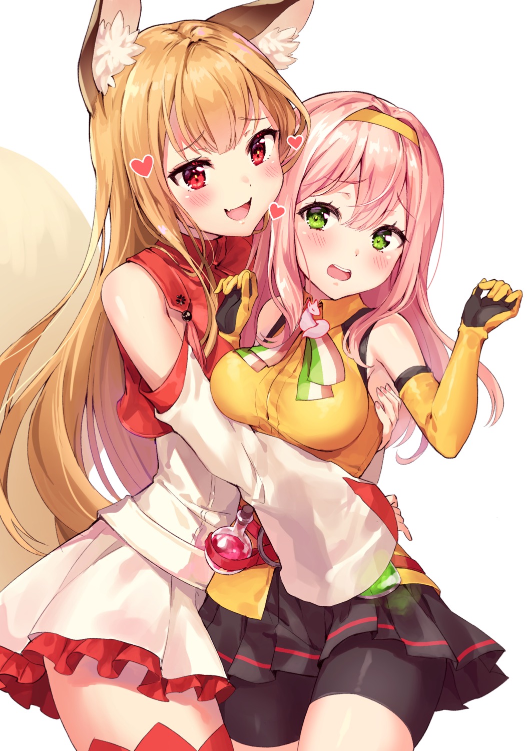 animal_ears, bike_shorts, piyoyanagi, tail, thighhighs, yuri