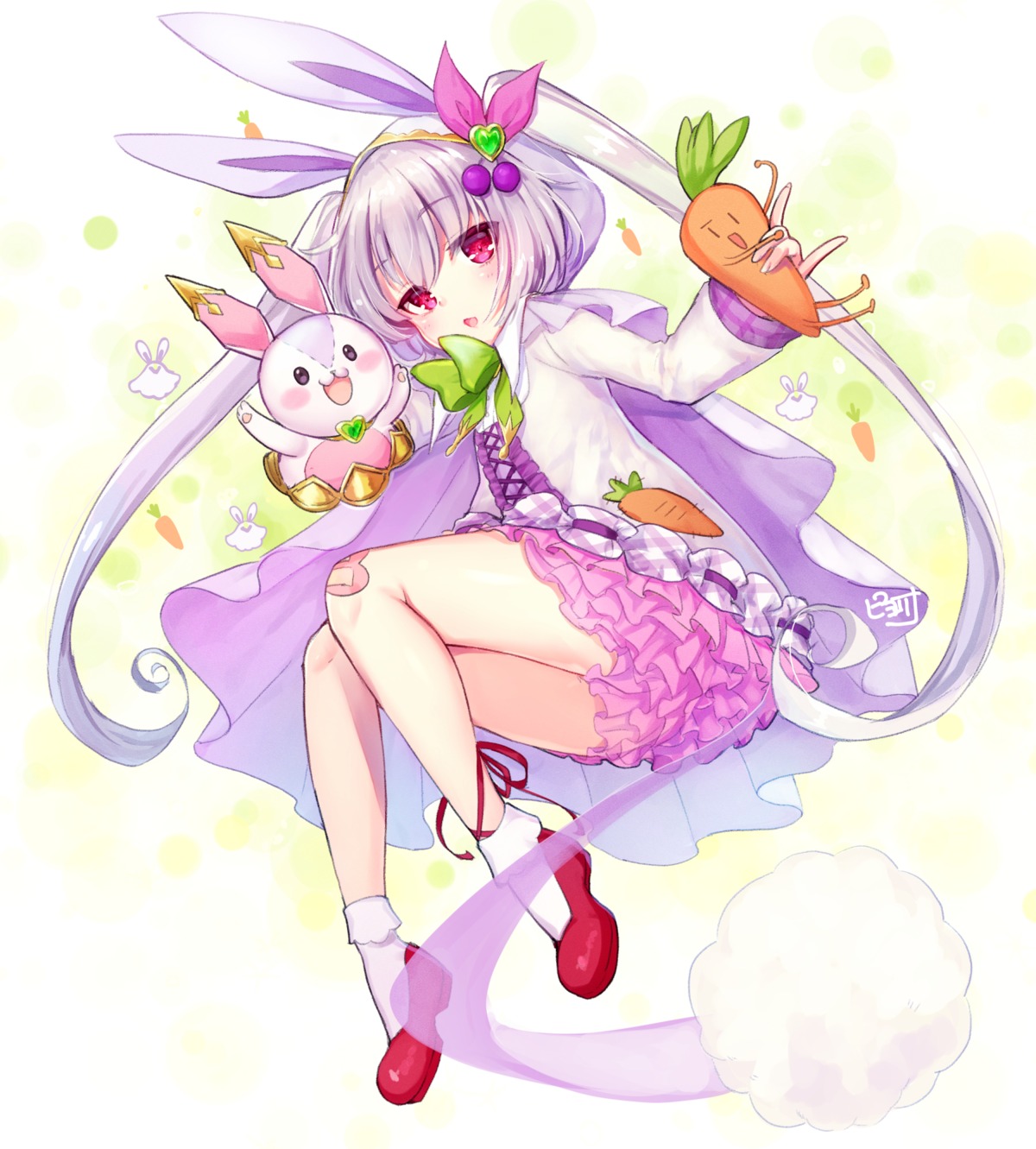 animal_ears, bandaid, bloomers, bunny_ears, flower_knight_girl, piyoyanagi, skirt_lift