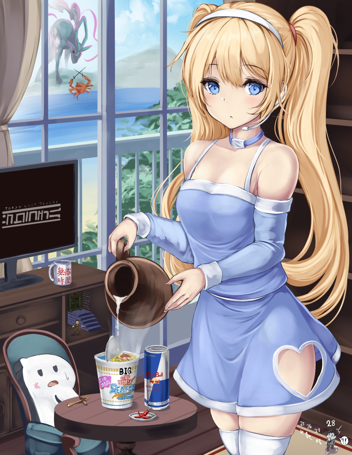 dress, headphones, monikano, thighhighs