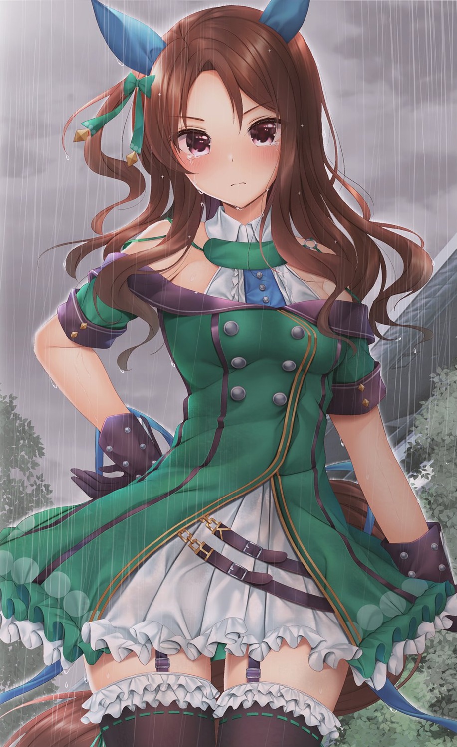 animal_ears, king_halo_(umamusume), minato_ojitan, stockings, tail, thighhighs, uma_musume_pretty_derby, uniform, wet_clothes