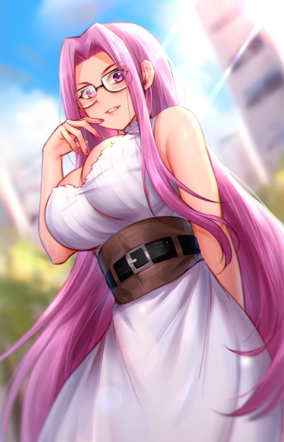 cleavage, dress, fate/stay_night, hua-j, medusa_(fate), megane