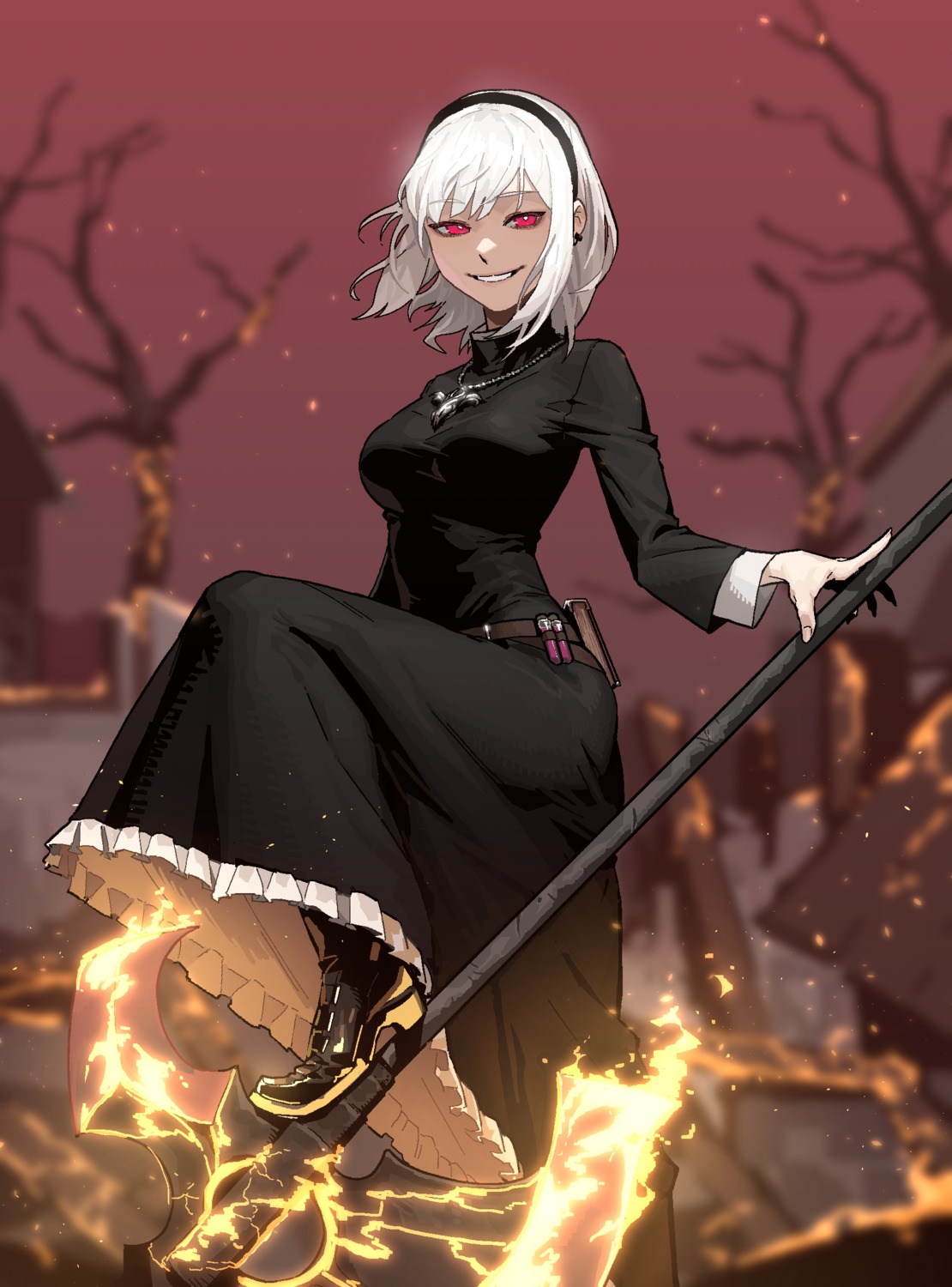 dress, gogalking, heels, skirt_lift, weapon