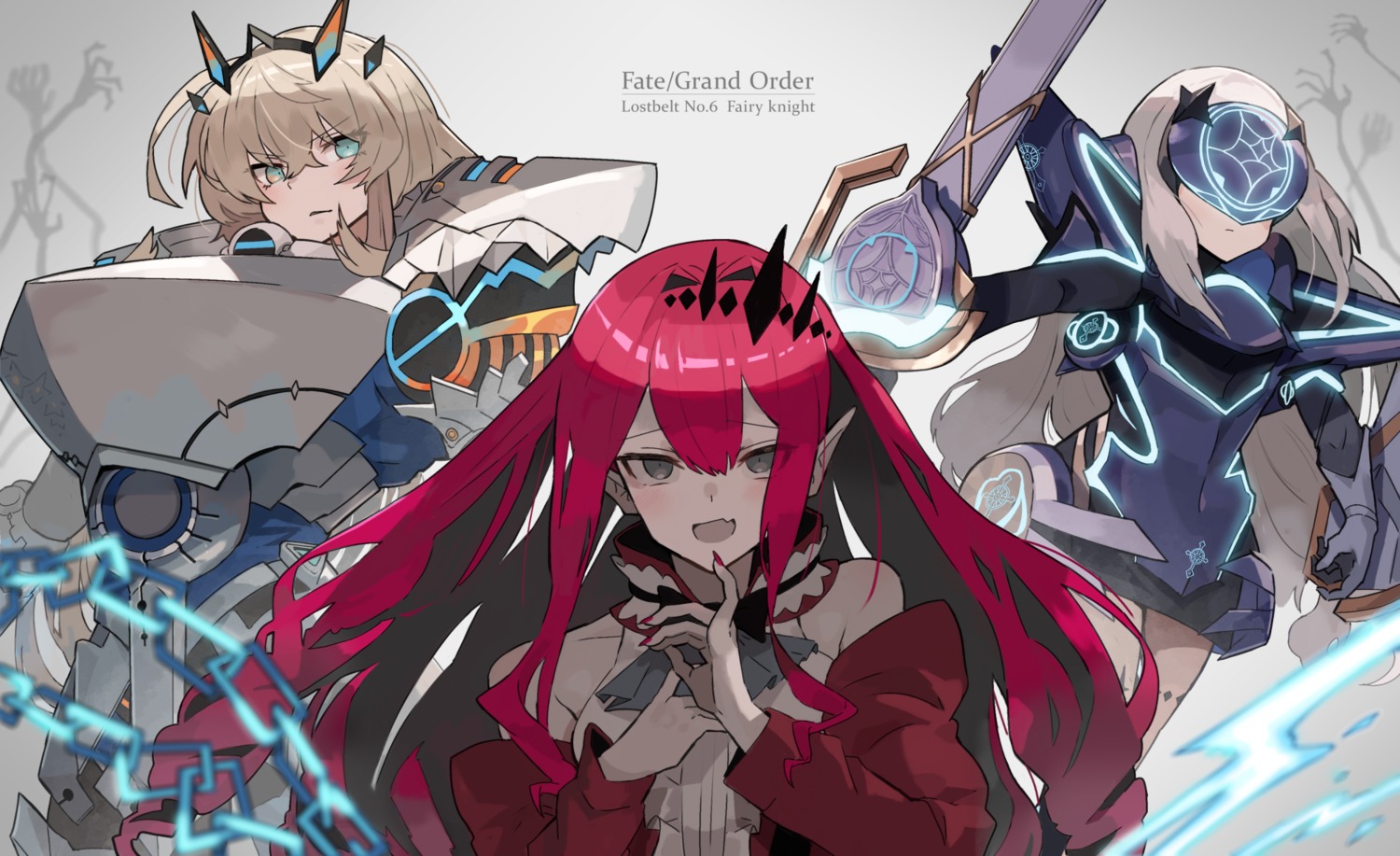 armor, baobhan_sith_(fate), barghest, fate/grand_order, katsu_(katsupainter), melusine_(fate), pointy_ears, sword