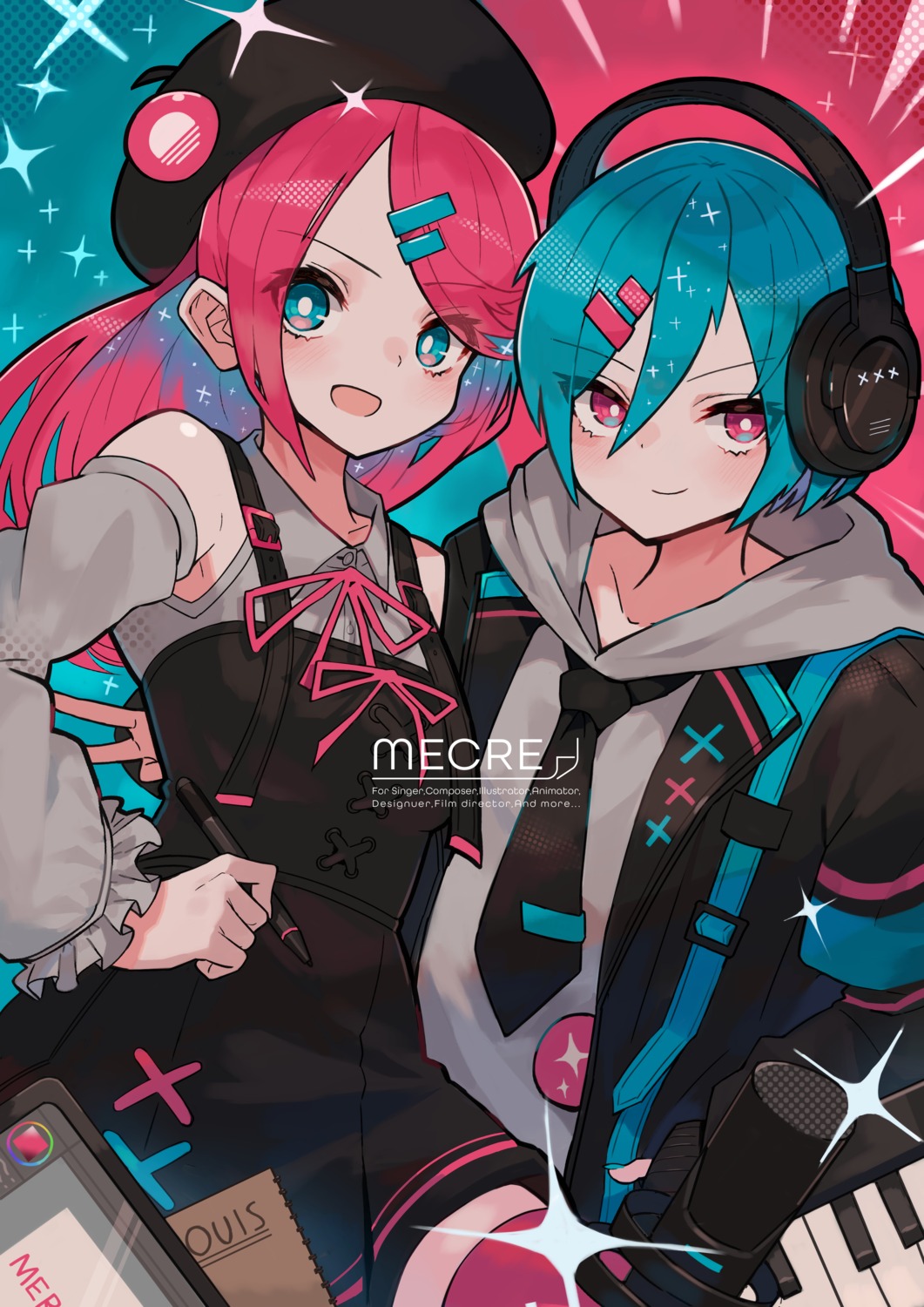 dress, headphones, katsu_(katsupainter), overalls, thighhighs